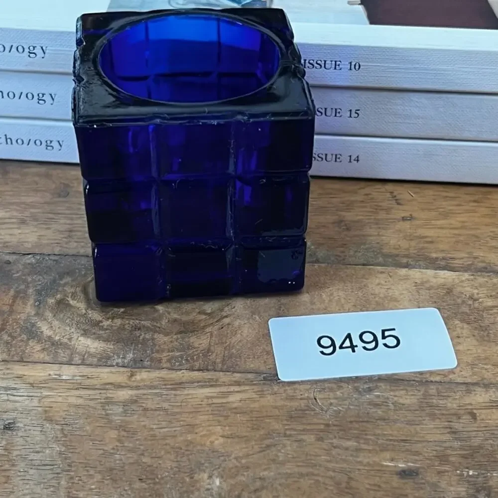 Square Cube Decorative Candle Holder Cobalt Blue MCM